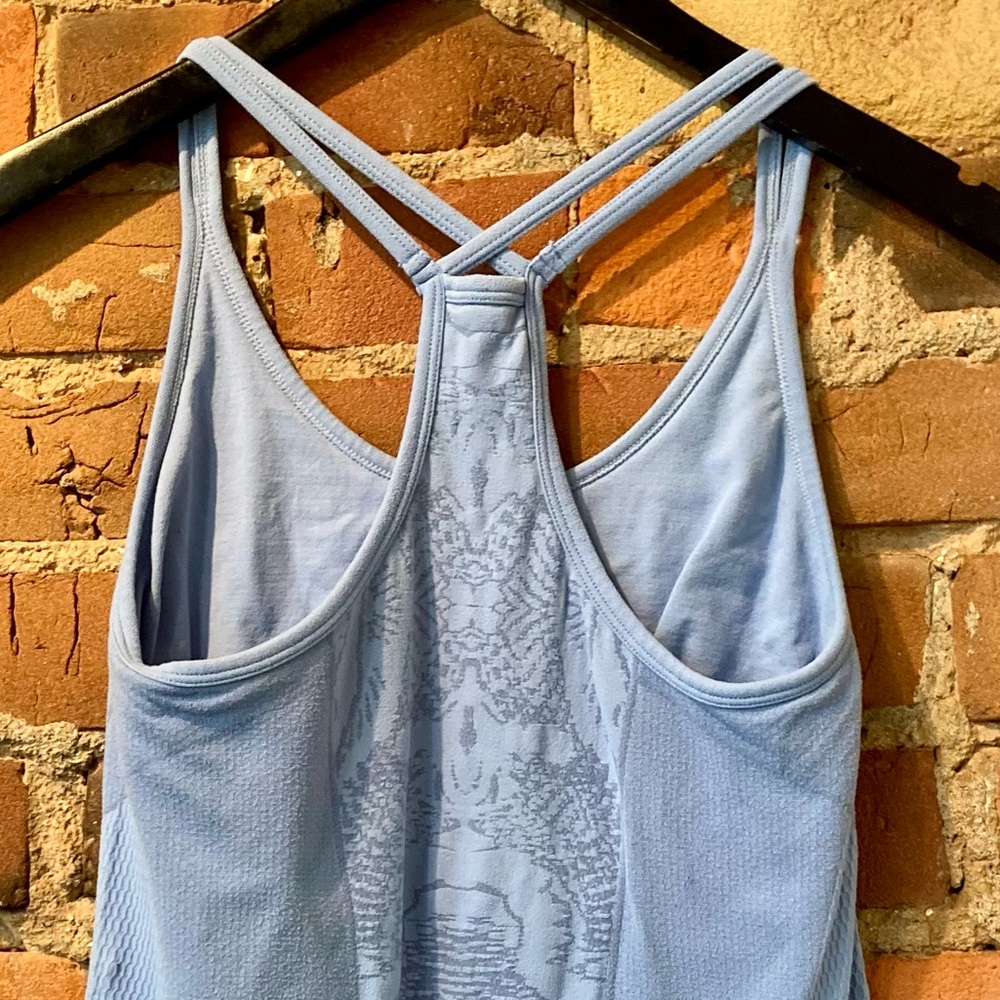 Baby Blue Razor Back Stretch Tank Top. Size: Small - Picture 7 of 7